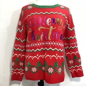 Holiday Time Multicolor Sequins Merry Christmas Pullover Ugly Sweater Size 1X